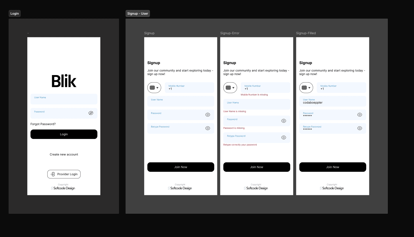 Blik login and sign-up form system.