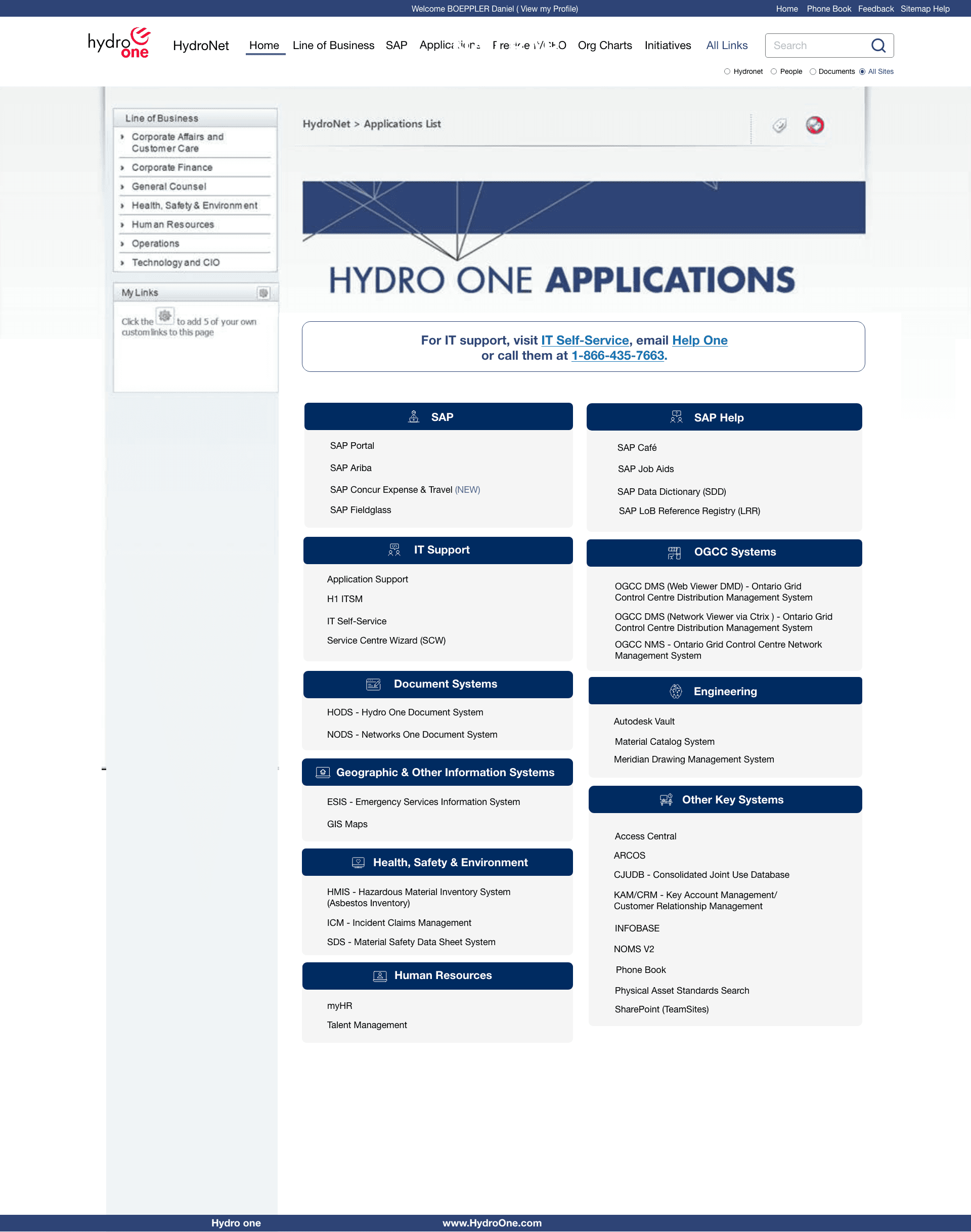 Hydro One long content page showing modular page structure.