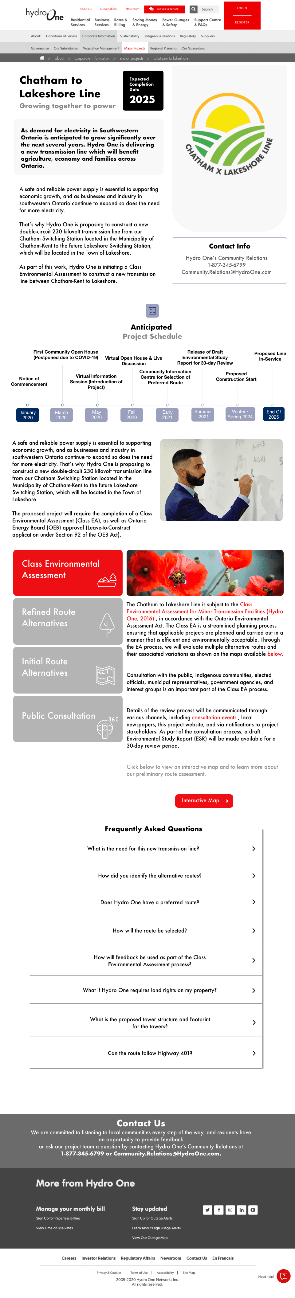 Hydro One responsive long-form utility page.