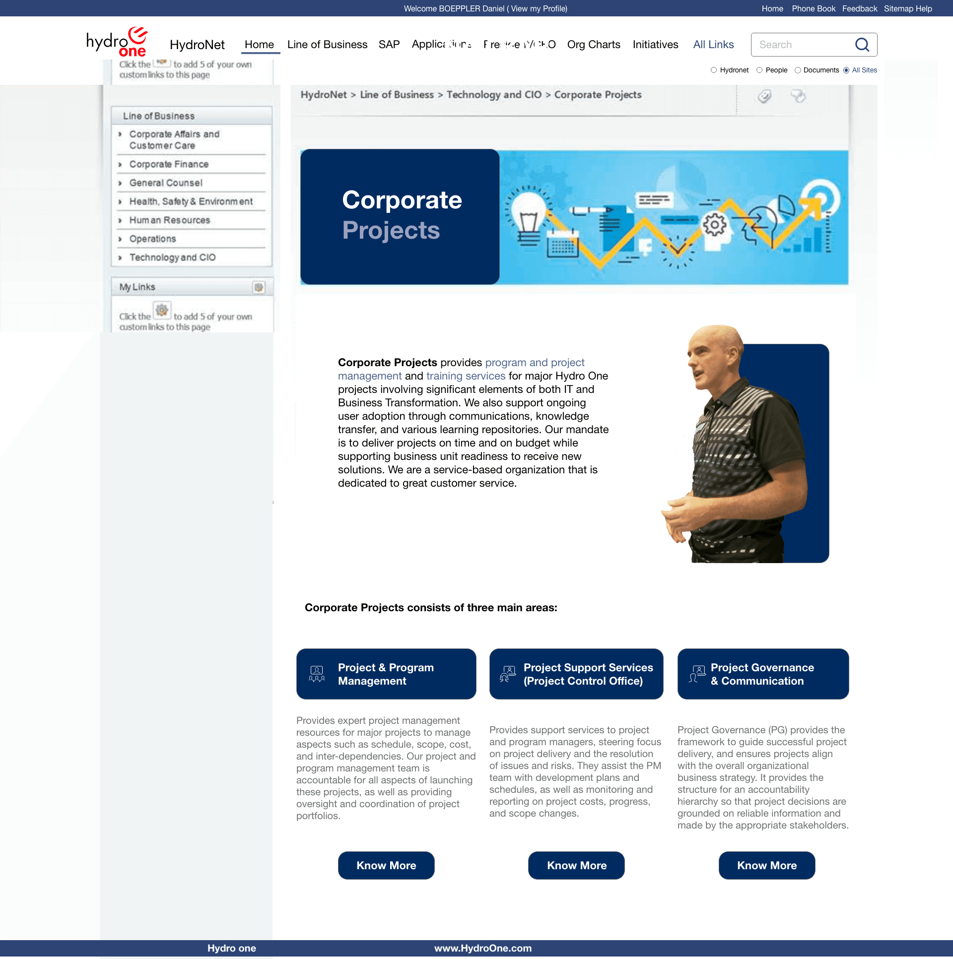 Hydro One residential service page with content modules.