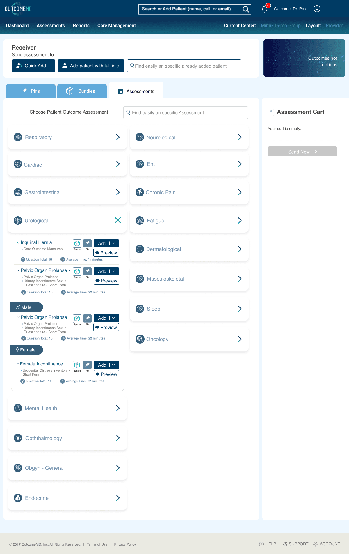 OutcomeMD form and record detail interface