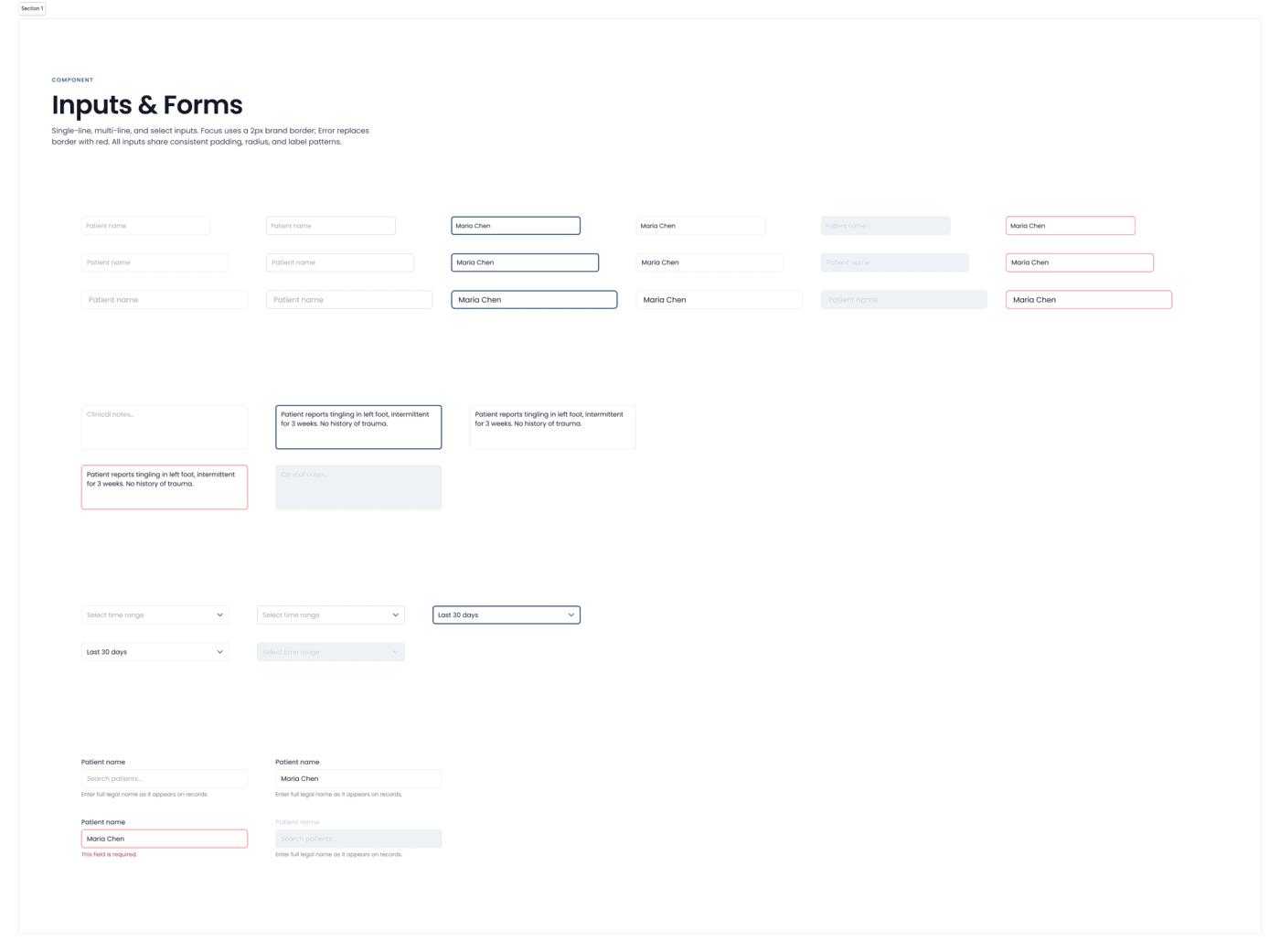 OutcomeMD design system — Inputs & Forms
