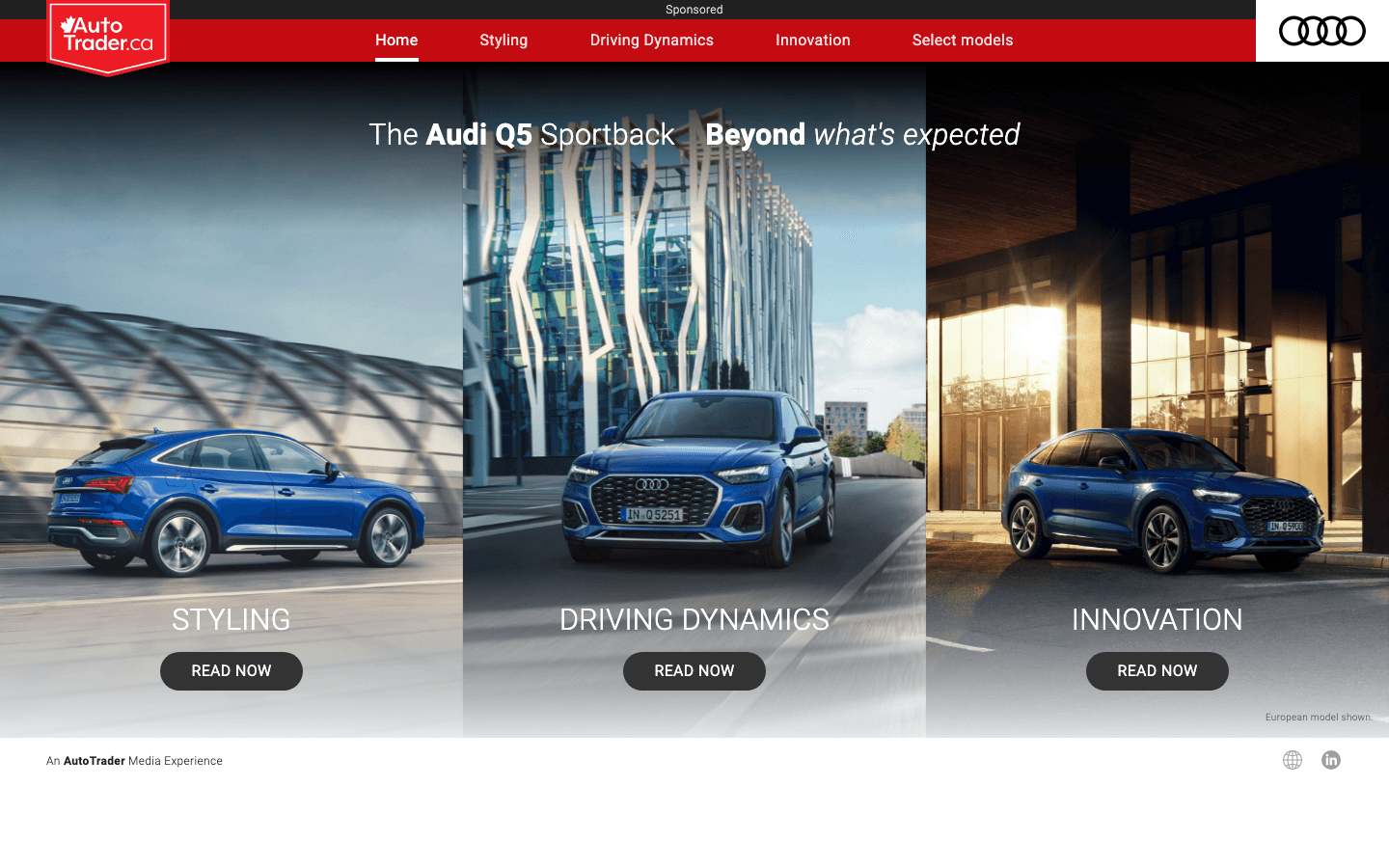 Audi Q5 Sportback Driving Tomorrow brand campaign hero.